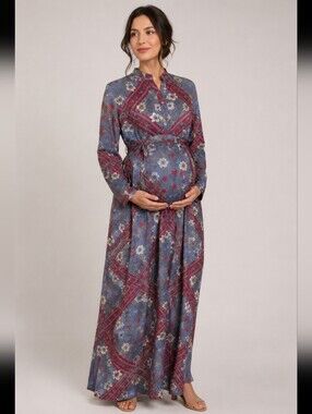 Pietro Brunelli Anne Maxi Shirt Dress Italian Maternity Floral Patchwork Medium
